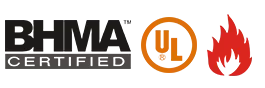 icon of certification BHMA, UL and fire rating