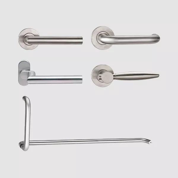 Camax manufactures EN3, EN4 door handles, pull handles, crank handles for narrow stile doors
