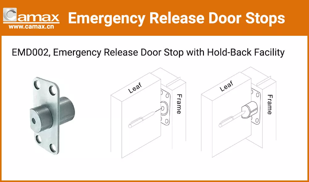 EMD002, Camax's emergency release door stop with hold back