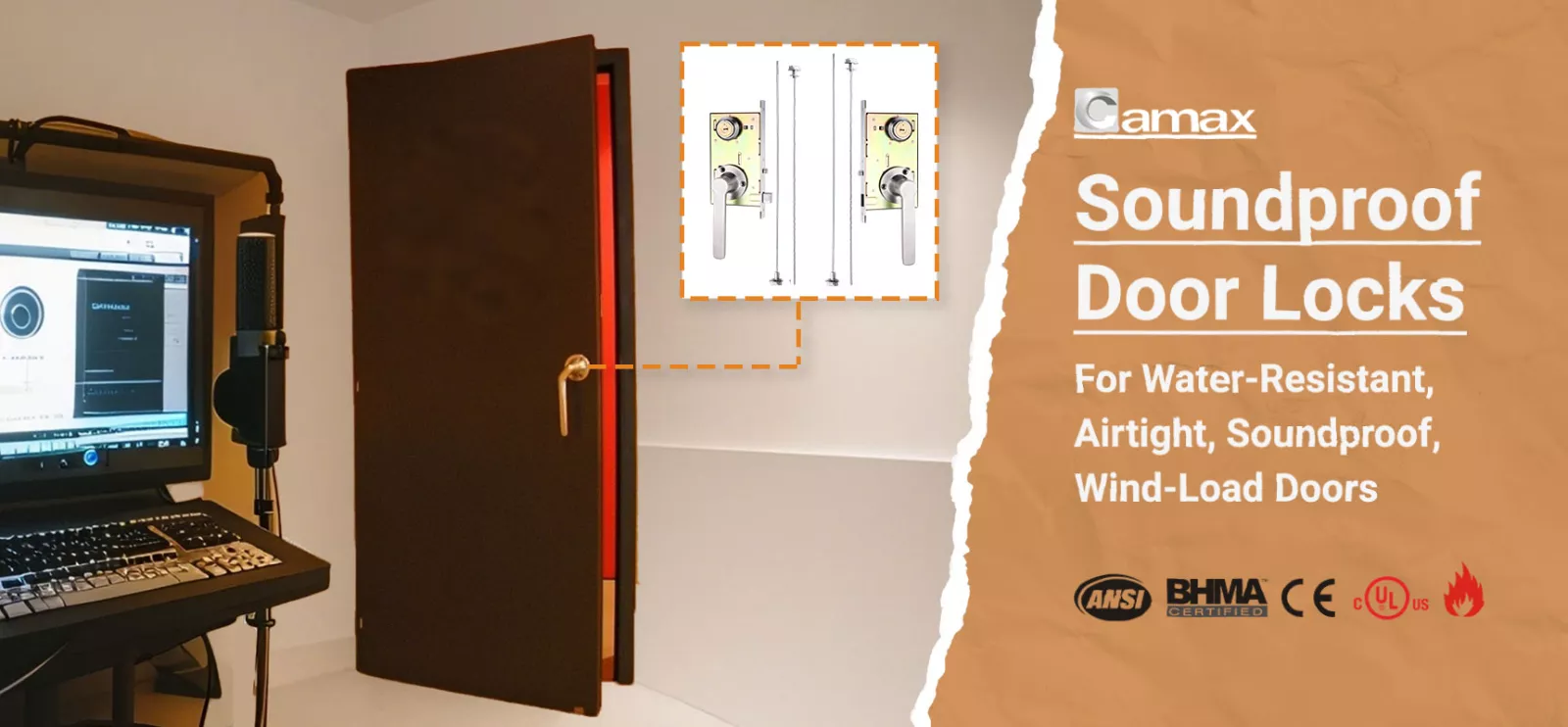 Camax manufactures soundproof door locks for water resistant, airtight and soundproof doors
