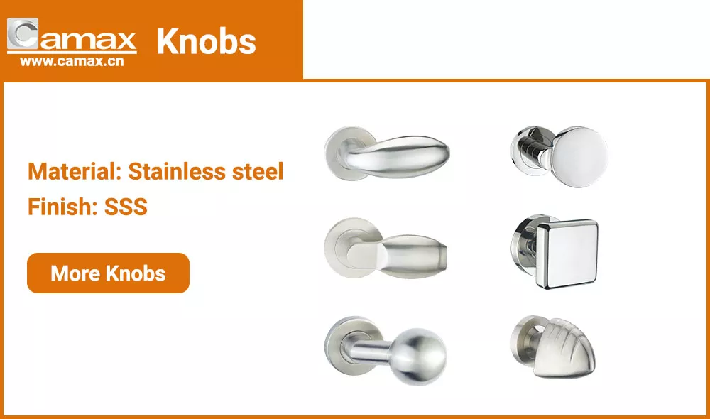 Camax's knobs in stainless steel for interior and exterior doors