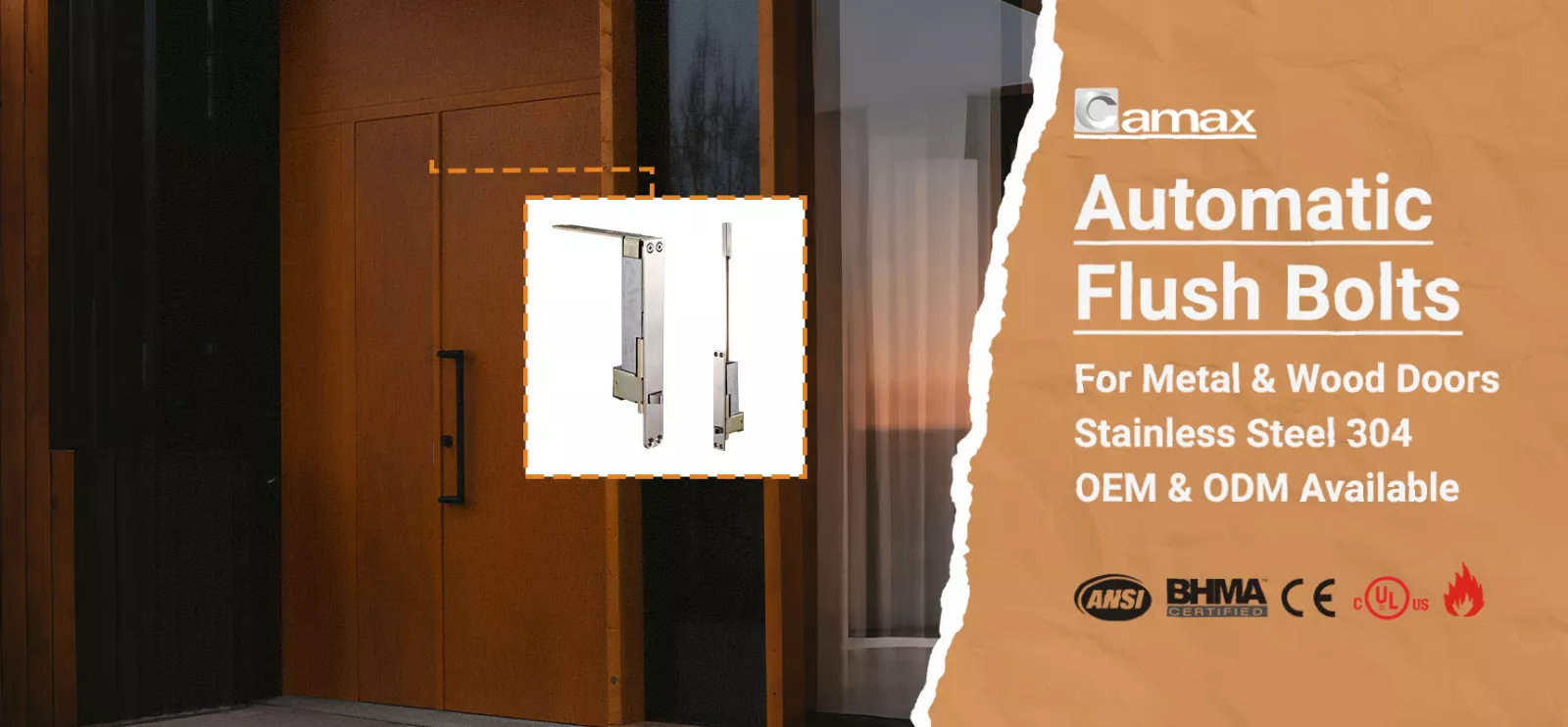 Camax Hardware manufactures automatic flush bolts for double doors