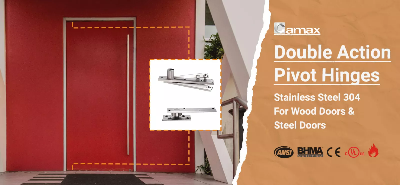 Camax Hardware manufactures double-action pivot hinges for double-action doors