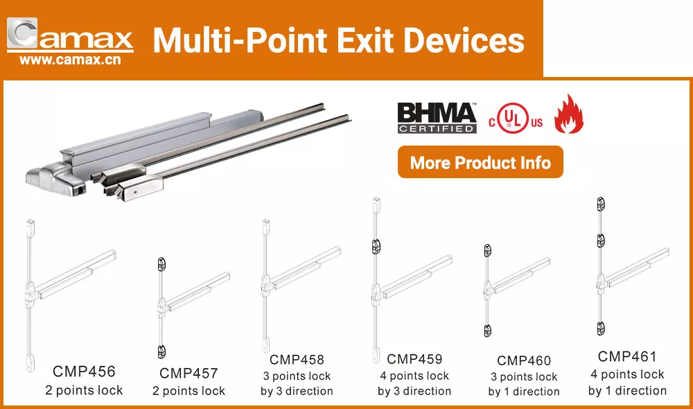 CMP450 Series, Camax's exit devices with multi-point locking in different directions