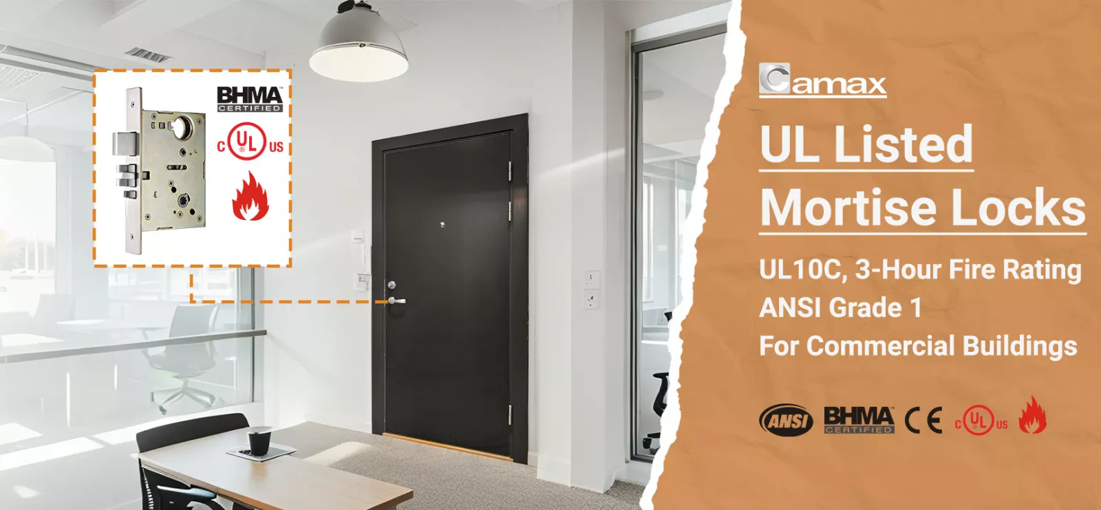 Camax manufactures ANSI Grade 1 and UL-listed mortise locks