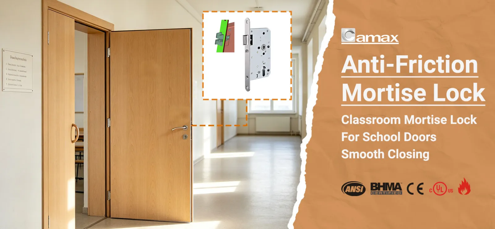 Camax Hardware manufactures classroom mortise lock with anti-friction latch