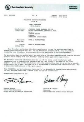 UL certificate, UL305